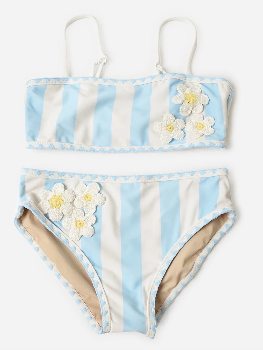Shade Critters Girls Size 8 Blue White Stripe Daisy Crochet Bikini Set UPF 50+